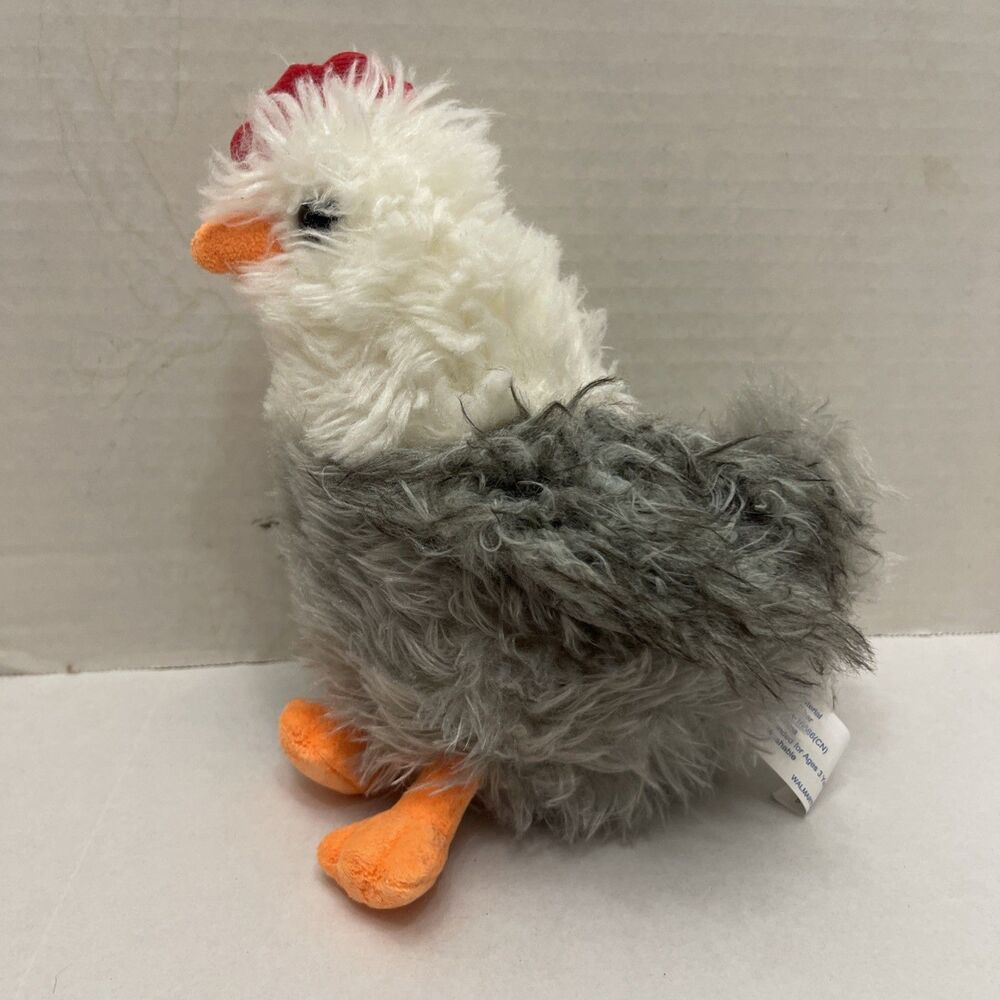 Walmart Shaggy Rooster Chicken Plush Grey Stuffed Animal 8 Inches